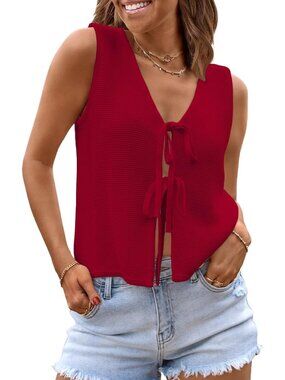 Women's  Red Summer Tops Beach Vacation Spring Outfits Cute Trendy Sweater
